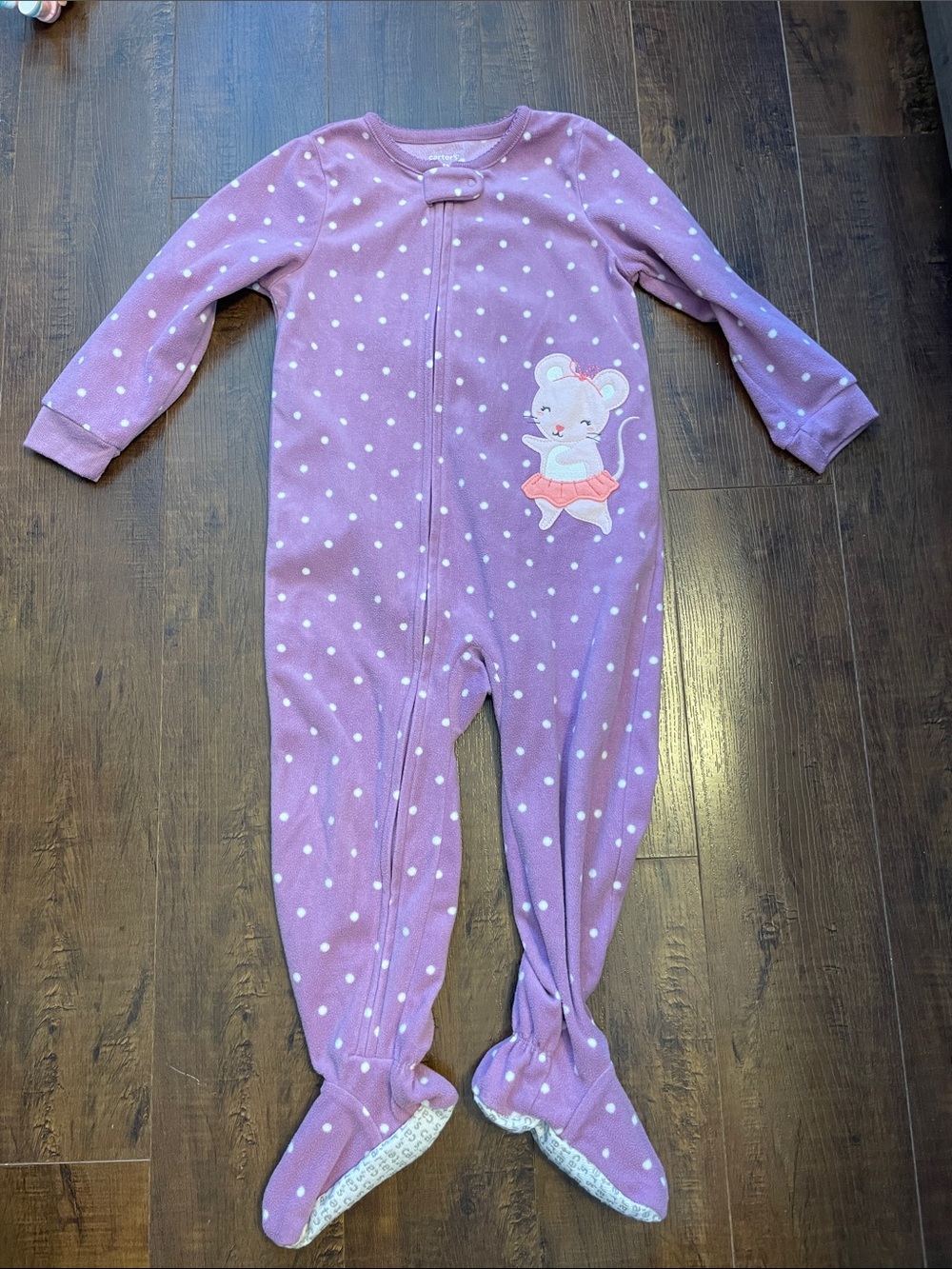 Cartier Lavender Polka Dot Footed One-Piece with Mouse Applique